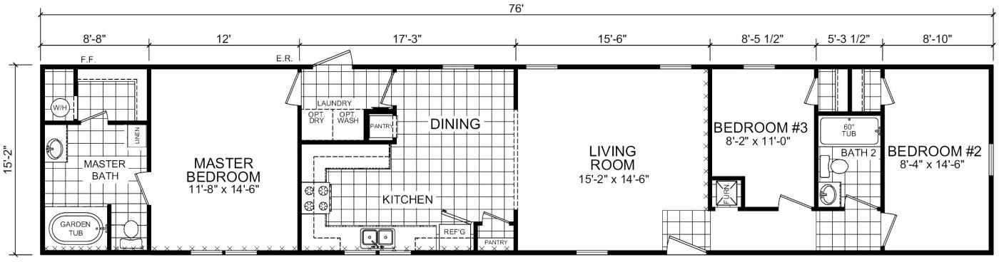 Single wide mobile home 3 bedroom 2 baths