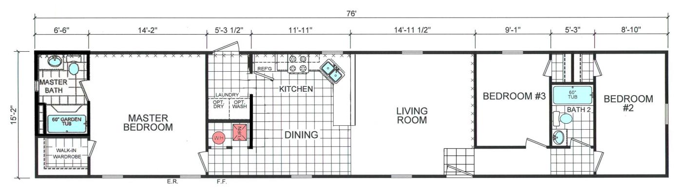 Single wide mobile home 3 bedroom 2 baths